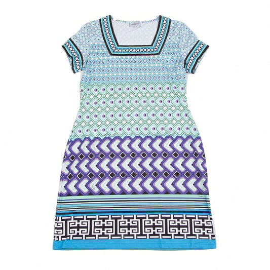 EMILIO PUCCI Geometric Print Square Neck Dress White Size 42