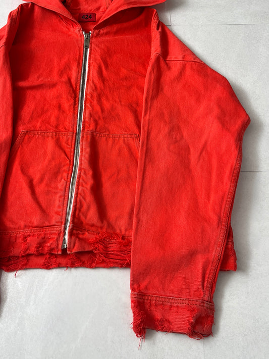 424 Red Damaged Zip Hoodie Size L