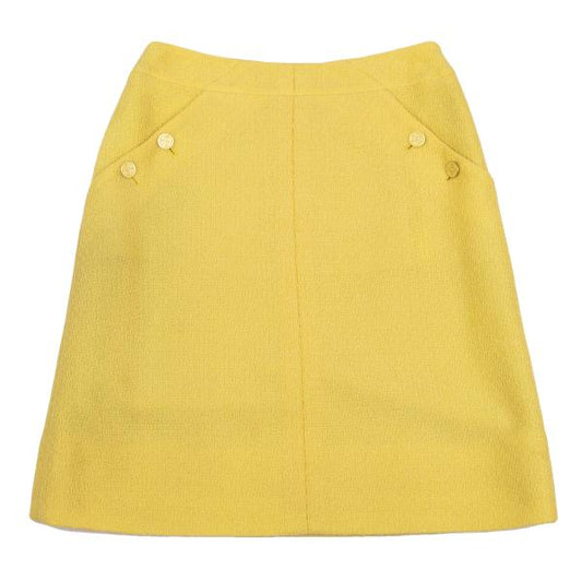 CHANEL Metal Button Pocket Tweed Skirt Yellow Size 40