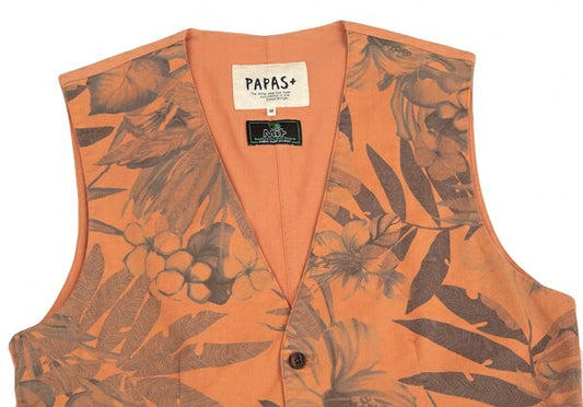 Papas Dark Palm Print Cotton Vest Orange Size M