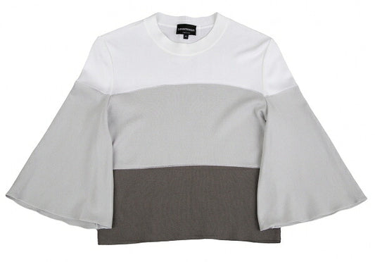 EMPORIO ARMANI Panel Border Flare Knit White/Gray Size 42