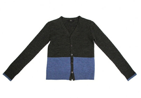 Y's Bicolor Wool Knit Cardigan Deep Green Blue Size 2