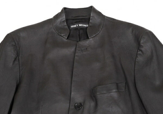 ISSEY MIYAKE MEN Lamb Leather Band Jacket Black Size 4