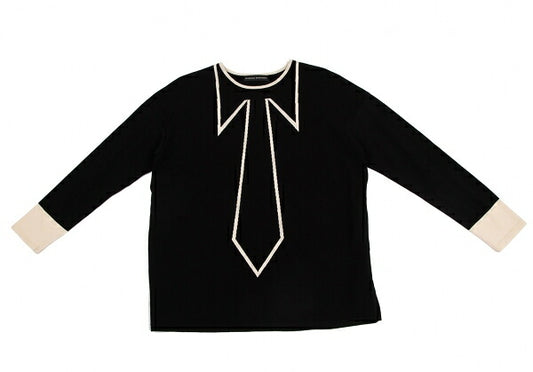 HIROKO KOSHINO Trompe L'oeil Tie Sweater Black Size 38
