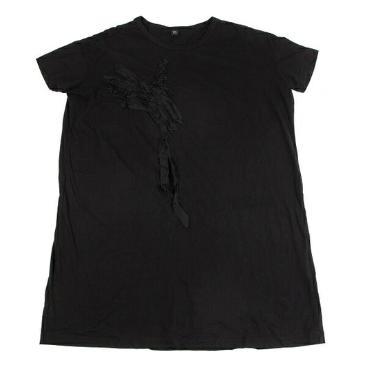 Y's Ribbon Appliqué Jersey Tunic Dress Black Size 2
