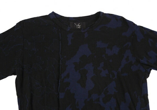 Y's Cotton Jacquard Seam T-Shirt Black Navy Size 4