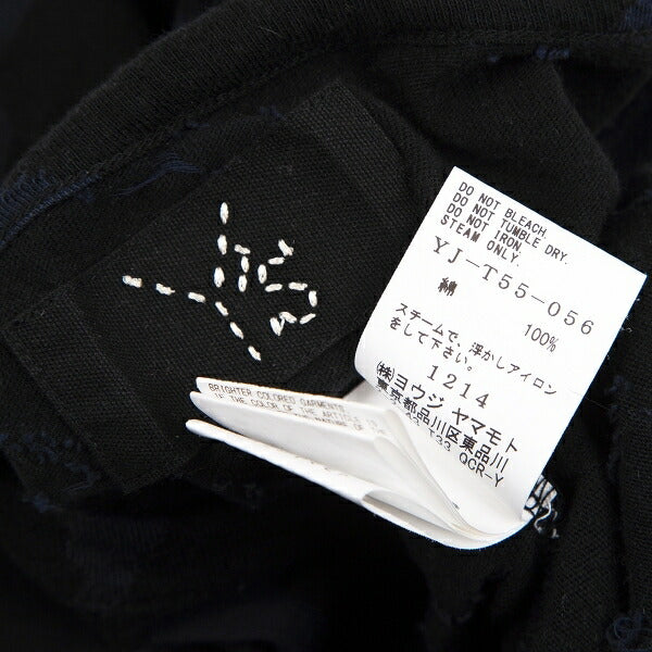 Y's Cotton Jacquard Seam T-Shirt Black Navy Size 4