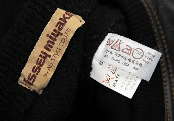 ISSEY MIYAKE Leather Zigzag Panel Wool Sweater Black Size M
