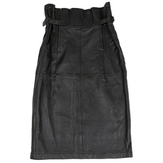 ISSEY MIYAKE High Waist Belted Leather Skirt Black Size 9