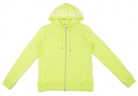KENZO Hood Logo Zip Hoodie Green Cotton Size XS
