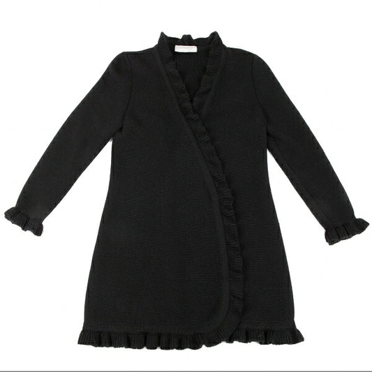 GIVENCHY Wool Ruffle Long Cardigan Black Size M