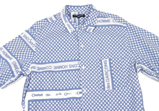 COMME des GARCONS HOMME Logo Checker Open Shirt Blue Size L