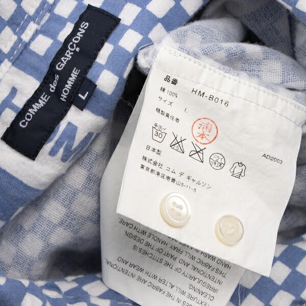 COMME des GARCONS HOMME Logo Checker Open Shirt Blue Size L