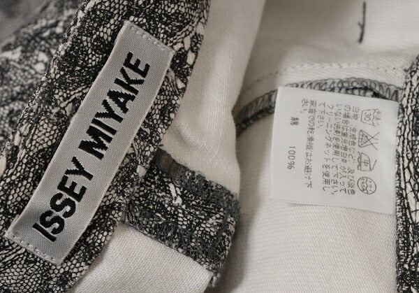 ISSEY MIYAKE Lace Print Curved Panel White Black Pants Size 1