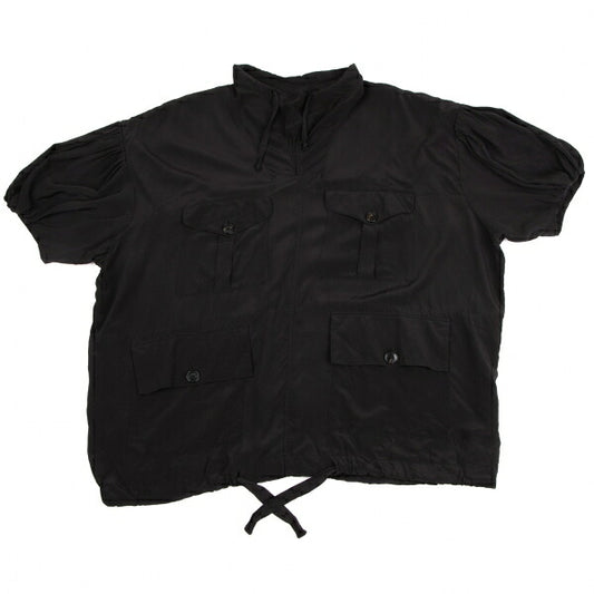 BALENCIAGA Silk Pocket Design High Neck Blouse Black Size 36