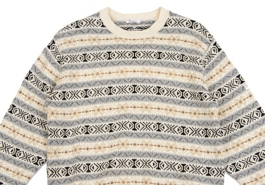 Papas Cotton Fair Isle Knit Sweater Ivory Grey Size M