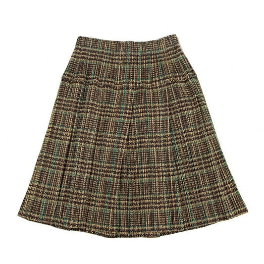 PLEATS PLEASE Tweed Transfer Print Skirt Yellow Multi Size 3