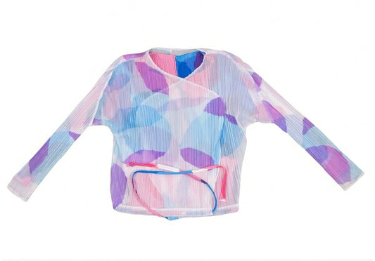 PLEATS PLEASE Watercolor Print Layered Cardigan Blue Size 3