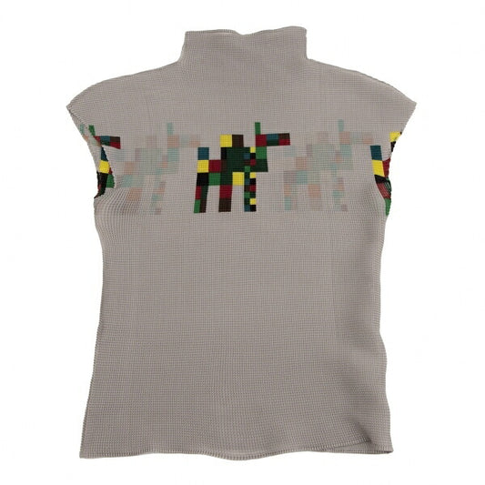 ISSEY MIYAKE me Pixel Print Pleated Blouse Gray Size F