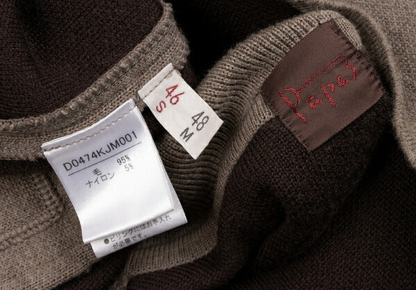 Papas Brown Wool Blend Logo Embroidered Knit Jacket Size 46S