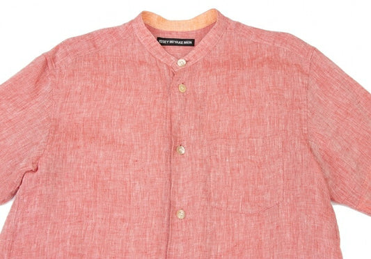 ISSEY MIYAKE MEN Linen No-Collar S/S Shirt Red Size 2