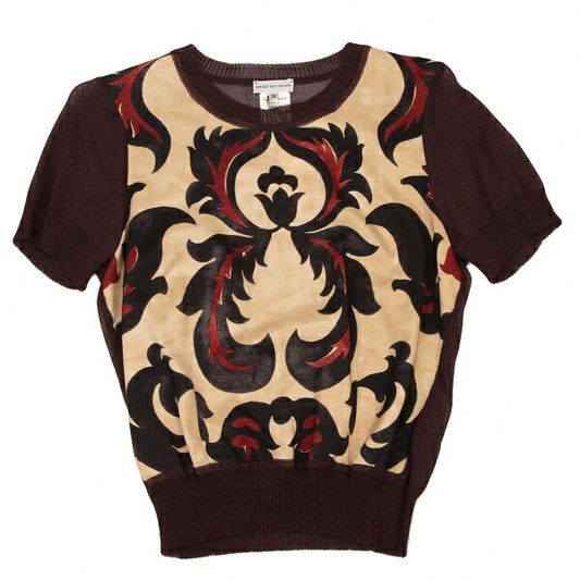 DRIES VAN NOTEN Silk Panel Front Bordeaux Beige Knit Size 38