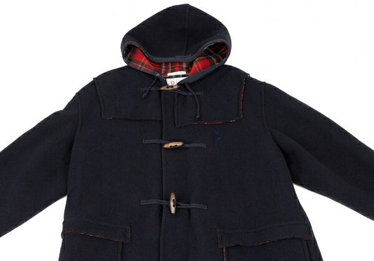 Papas Wool Checker Lining Duffle Coat Blue Size L