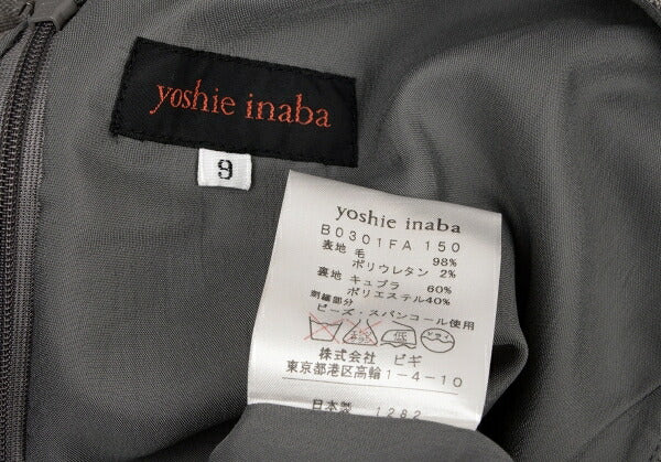 YOSHIE INABA Beaded Sleeveless Dress Gray Size 9