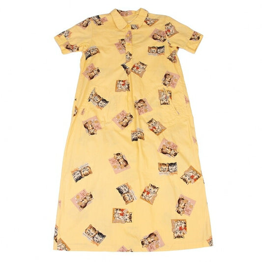 PINK HOUSE Cat Print Pullover Short Dress Yellow Size L