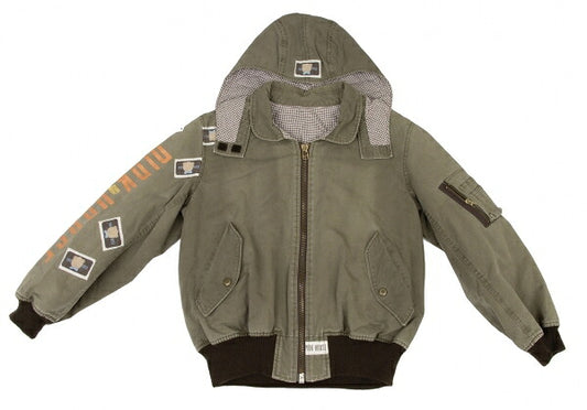 PINK HOUSE Bear Print Quilted Hooded Jacket Olive Size M