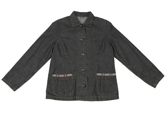 PINK HOUSE Logo Embroidered Taping Denim Jacket Black Size M