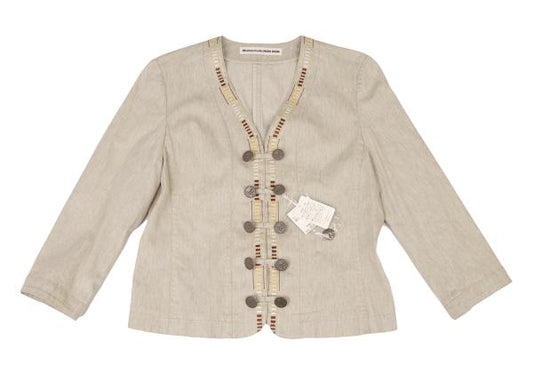 Mademoiselle NON NON Cotton Linen Cardigan Beige Size L