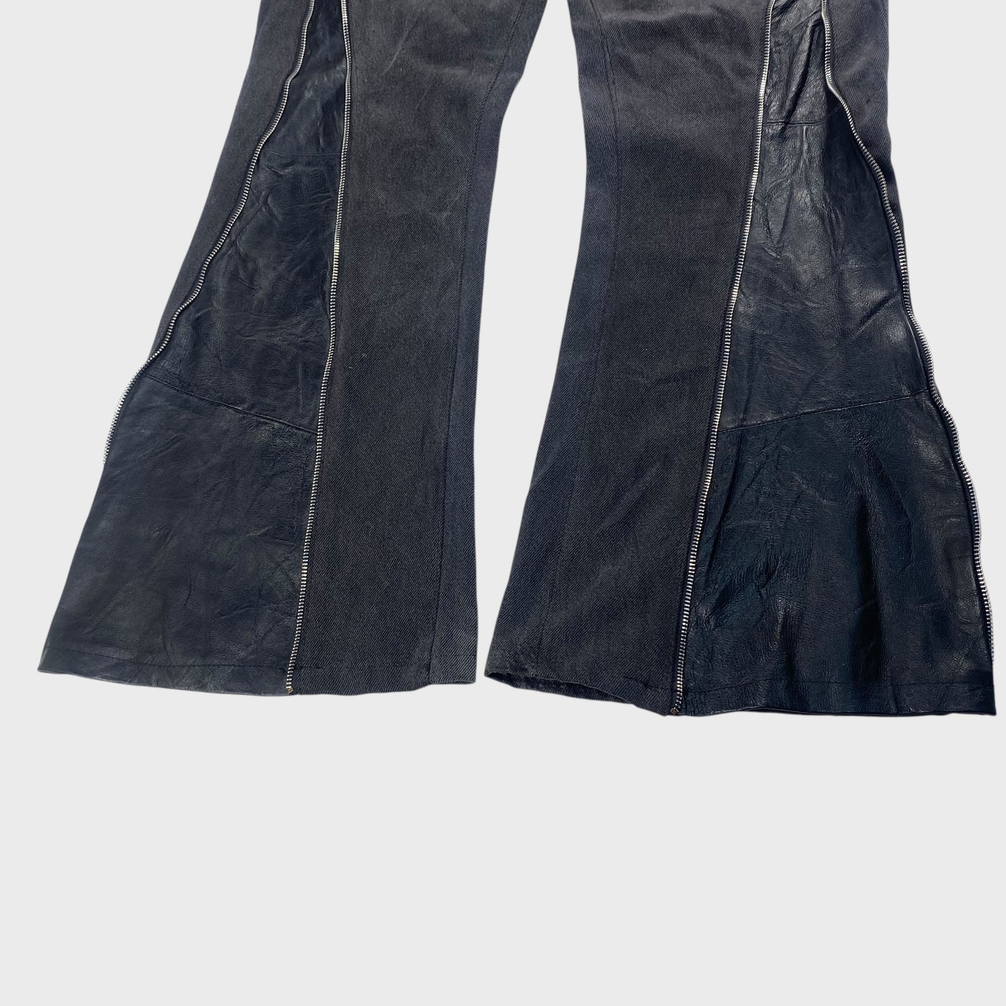 REMAKE Reconstructed Denim x Leather Zip Flare Pants Size 32