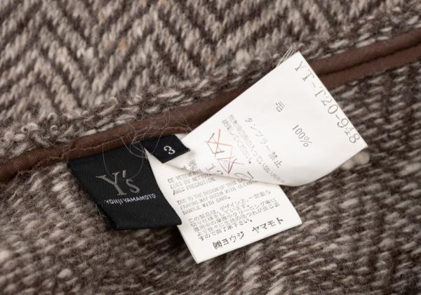 Y's Wool Herringbone Tuck A-Line Midi Skirt Mocha Size 3