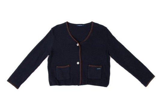 Mademoiselle NON NON Cotton Wool Cardigan Navy Brown Size M