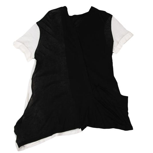 Y's Mixed Material Henley Neck Blouse Black White Size 3