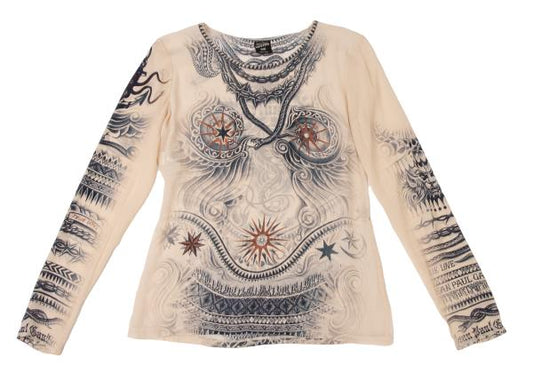Jean Paul GAULTIER FEMME Silk Tattoo L/S Tee Beige Size S