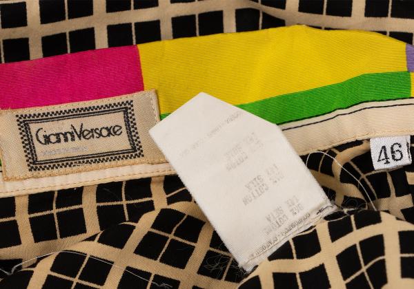 GIANNI VERSACE Color Block Plaid Long Sleeve Shirt Beige Size 46S