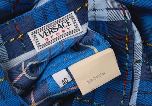 VERSACE SPORT Silk Check Button-Up Shirt Blue Size 40