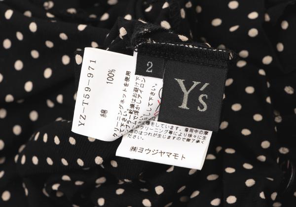 Y's Cotton Pindot Print Open Neck Blouse Black/Beige Size 2