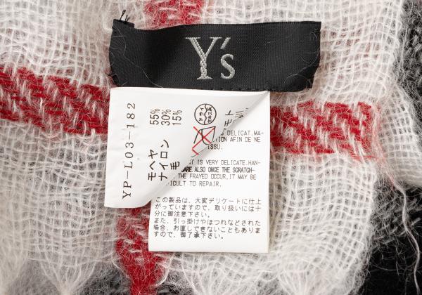 Y's Mohair Check Fringe Stole Multi-Color