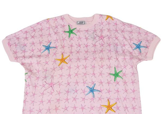 GIANNI VERSACE Cotton Starfish Print T-Shirt Pink Size M
