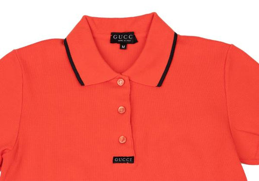 GUCCI Cotton Logo Patch Polo Shirt Red Size M