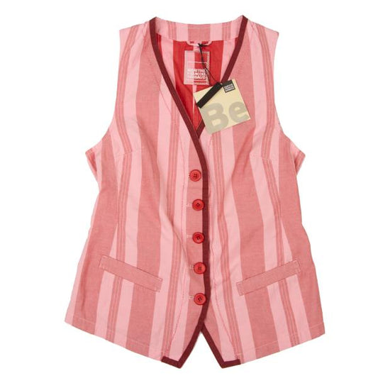MARITHE Cotton Stripe Back String Vest Pink Size M