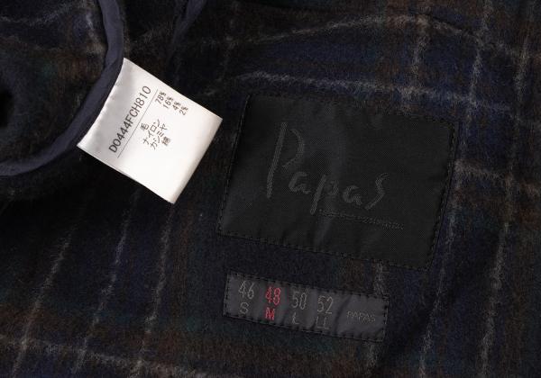 Papas Wool Blend Embroidered Short Duffle Coat Navy Size M