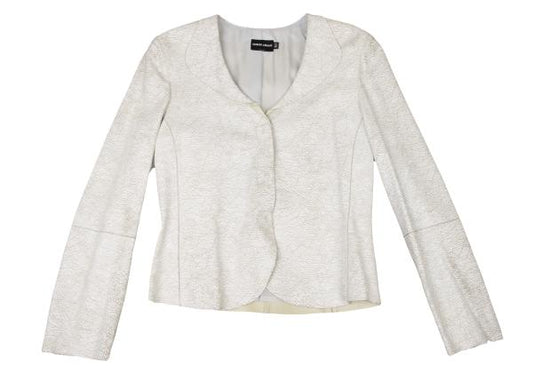GIORGIO ARMANI Cracked Lamb Leather Jacket White Size 40