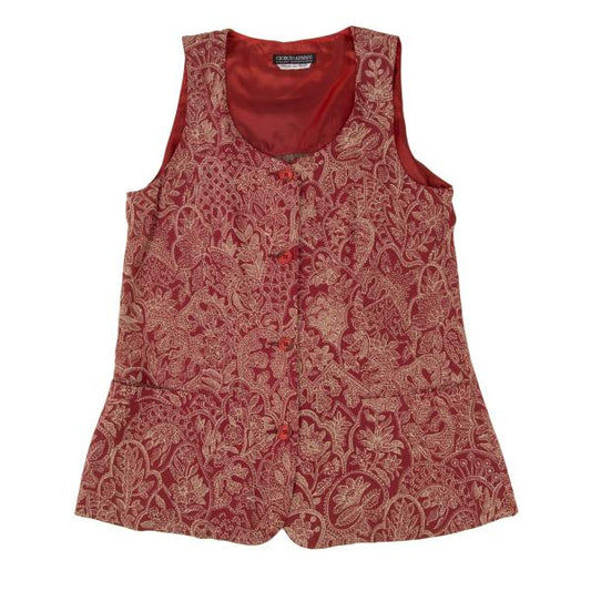 GIORGIO ARMANI Botanical Print Vest Red Beige Size 40
