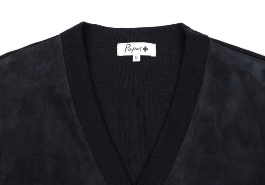 Papas+ Front Suede Panel Knit Vest Navy Size M