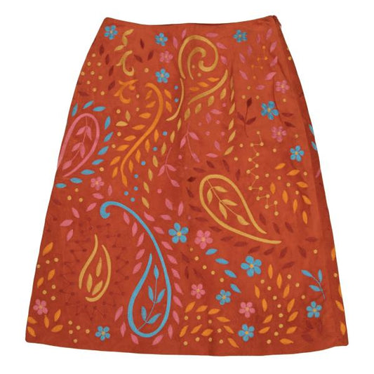 RALPH LAUREN Colorful Embroidered Pig Leather Skirt Size 9