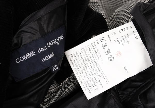 COMME des GARCONS HOMME Wool Leather Black Off-White Down Jacket Size XS